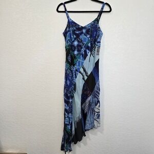 Jams World Blue Patchwork Print Sleeveless Asymmetrical‎ Dress Small